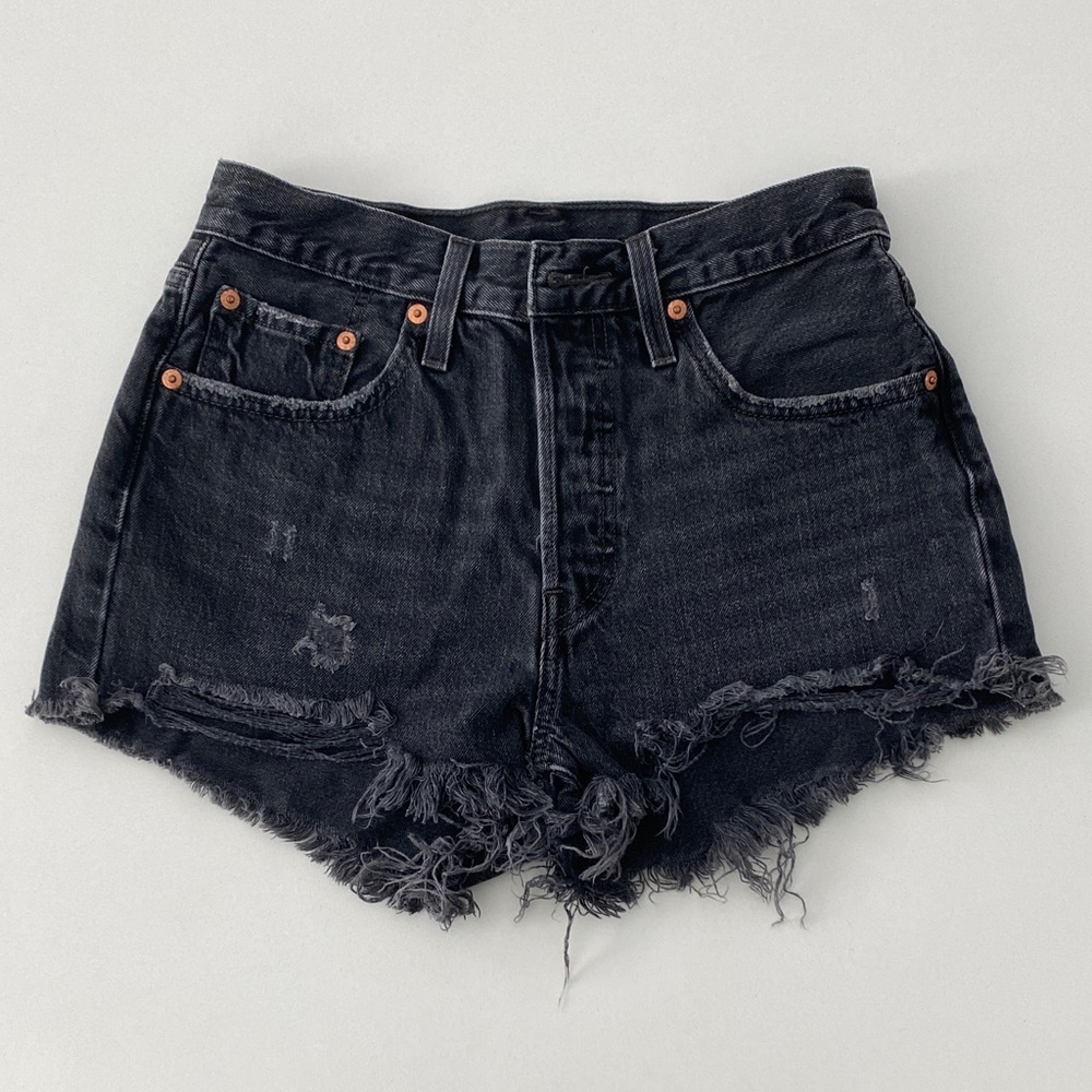 Levi’s 501 Edgy Black Frayed Denim Shorts